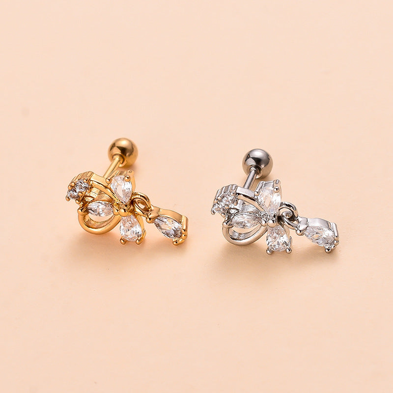 Cute Flower Bee Copper Plating Inlay Zircon Ear Studs 1 Piece