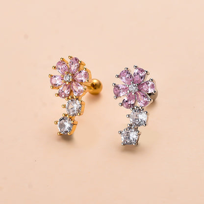 Cute Flower Bee Copper Plating Inlay Zircon Ear Studs 1 Piece