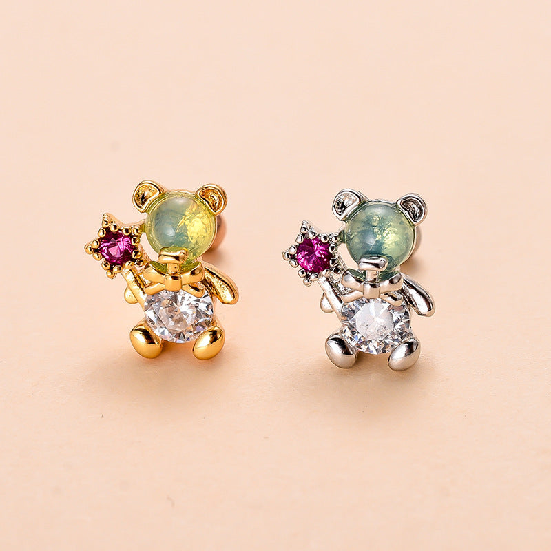 Cute Flower Bee Copper Plating Inlay Zircon Ear Studs 1 Piece