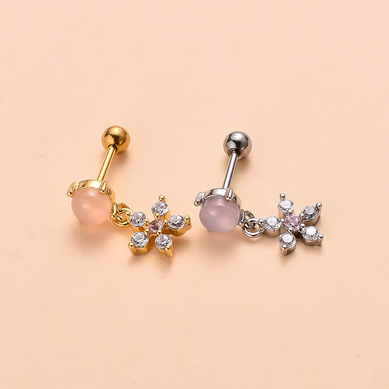 Cute Flower Bee Copper Plating Inlay Zircon Ear Studs 1 Piece