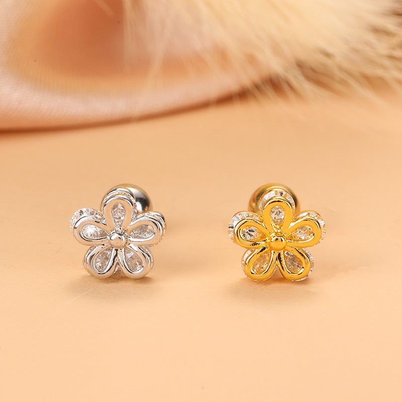 Simple Style Feather Butterfly Stainless Steel Copper Plating Inlay Zircon Ear Studs 1 Piece