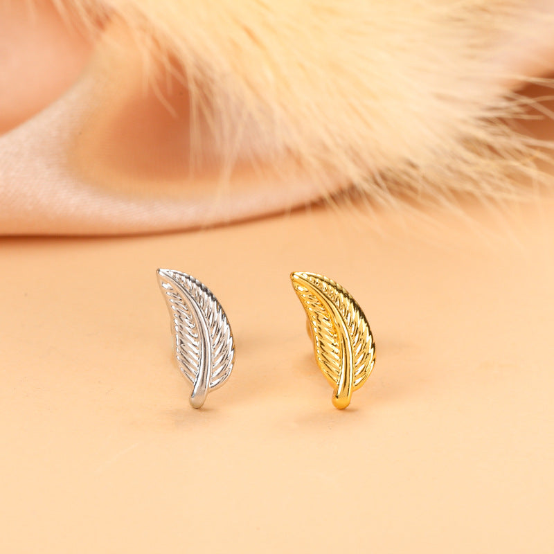 Simple Style Feather Butterfly Stainless Steel Copper Plating Inlay Zircon Ear Studs 1 Piece