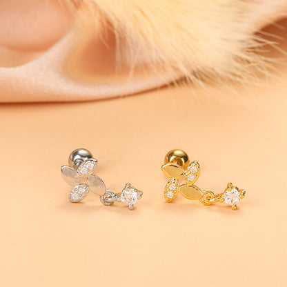 Simple Style Feather Butterfly Stainless Steel Copper Plating Inlay Zircon Ear Studs 1 Piece