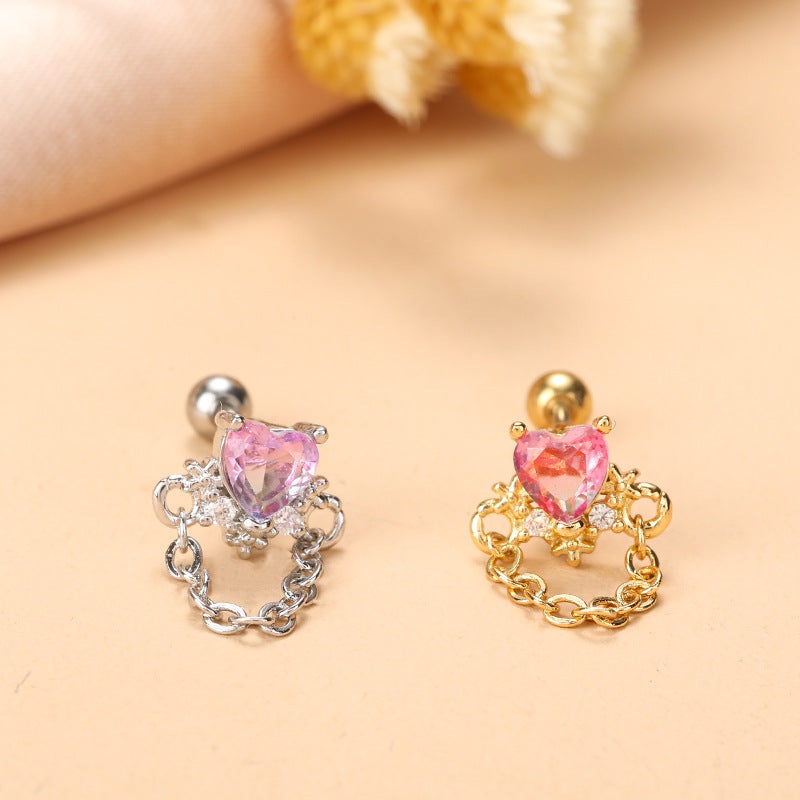 Simple Style Heart Shape Flower Stainless Steel Plating Inlay Zircon Ear Studs 1 Piece