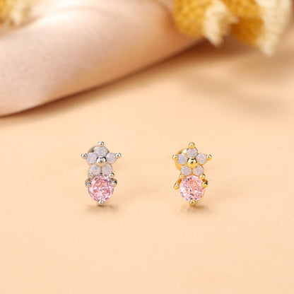 Simple Style Heart Shape Flower Stainless Steel Plating Inlay Zircon Ear Studs 1 Piece