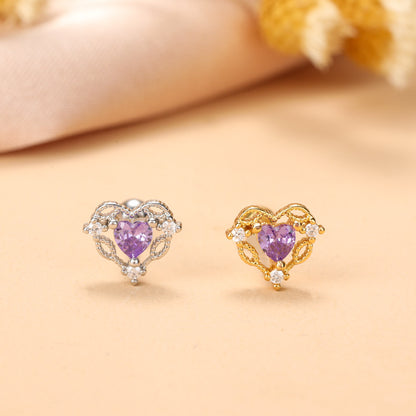 Simple Style Heart Shape Flower Stainless Steel Plating Inlay Zircon Ear Studs 1 Piece