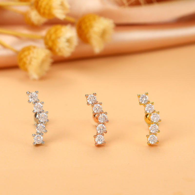 Simple Style Cross Flower Stainless Steel Copper Plating Inlay Zircon Ear Studs 1 Piece