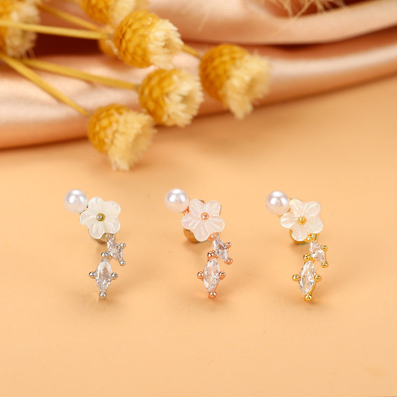 Simple Style Cross Flower Stainless Steel Copper Plating Inlay Zircon Ear Studs 1 Piece