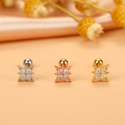 Fashion Flower Airplane Stainless Steel Copper Plating Inlay Zircon Ear Studs 1 Piece