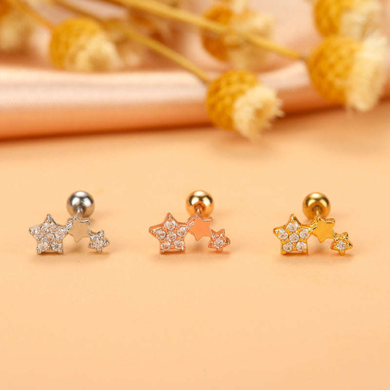 Fashion Flower Airplane Stainless Steel Copper Plating Inlay Zircon Ear Studs 1 Piece