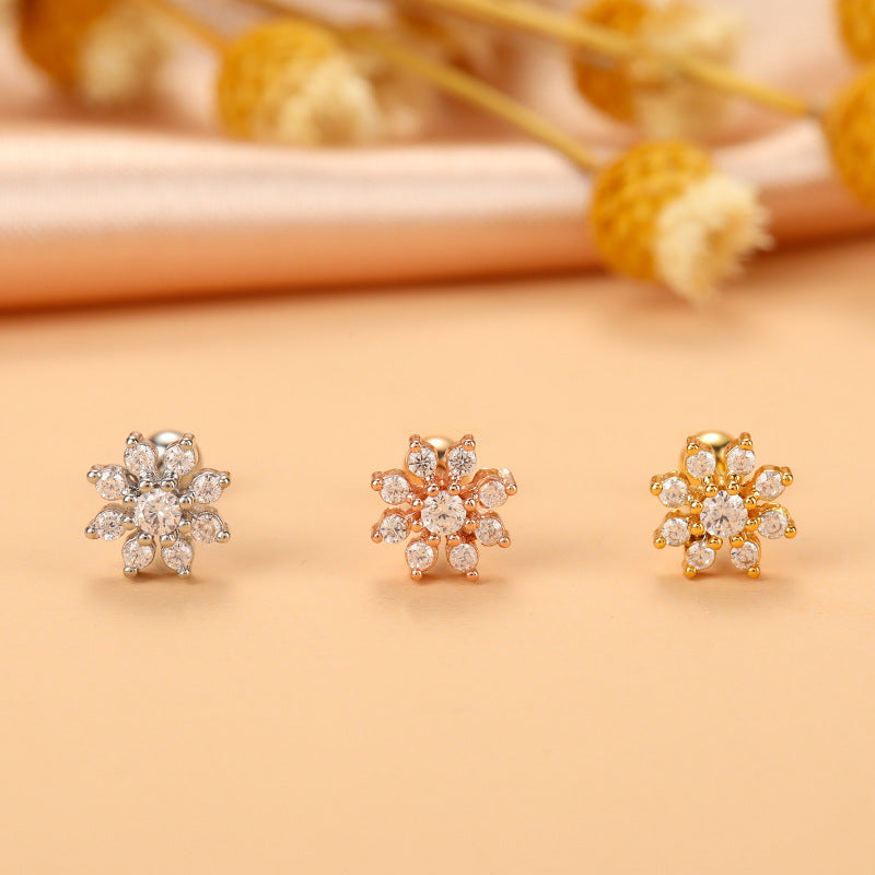 Fashion Flower Airplane Stainless Steel Copper Plating Inlay Zircon Ear Studs 1 Piece