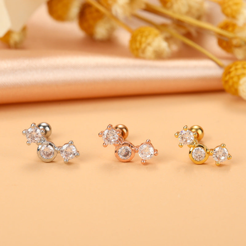 Fashion Flower Airplane Stainless Steel Copper Plating Inlay Zircon Ear Studs 1 Piece