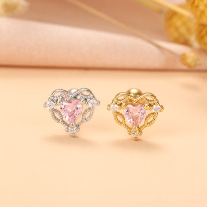 Fashion Heart Shape Crown Stainless Steel Copper Plating Inlay Zircon Ear Studs 1 Piece