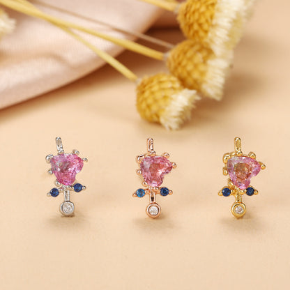 Fashion Star Heart Shape Stainless Steel Copper Plating Inlay Zircon Ear Studs 1 Piece