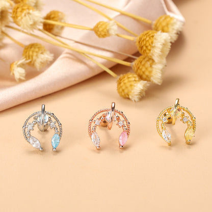 Fashion Star Heart Shape Stainless Steel Copper Plating Inlay Zircon Ear Studs 1 Piece