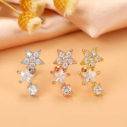 Ethnic Style Star Metal Plating Zircon Ear Studs 1 Piece