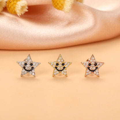 Fashion Star Heart Shape Stainless Steel Plating Zircon Ear Studs 1 Pair