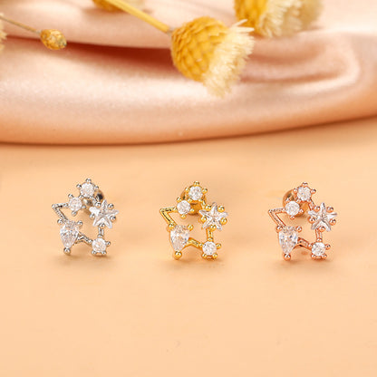 Fashion Star Heart Shape Stainless Steel Plating Zircon Ear Studs 1 Pair