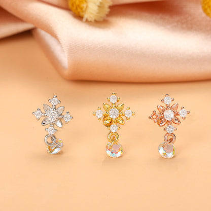 Fashion Star Heart Shape Stainless Steel Plating Zircon Ear Studs 1 Pair