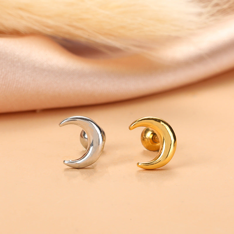 Fashion Star Moon Stainless Steel Plating Zircon Ear Studs 1 Piece