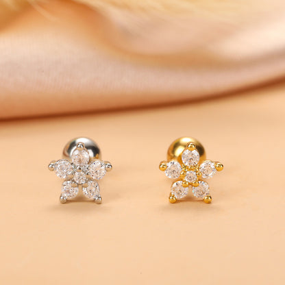 Fashion Star Moon Stainless Steel Plating Zircon Ear Studs 1 Piece