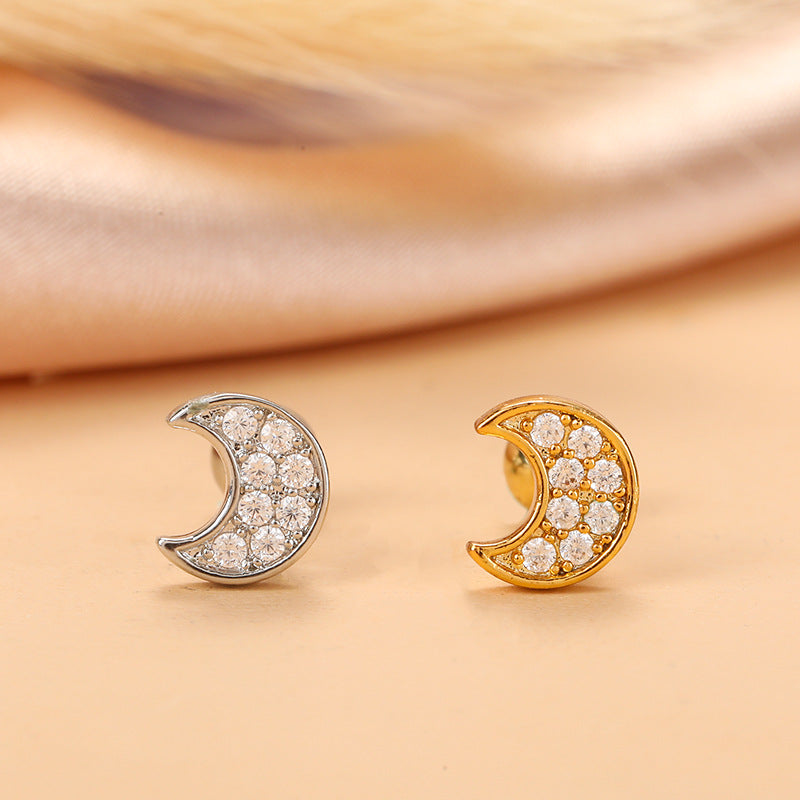 Fashion Star Moon Stainless Steel Plating Zircon Ear Studs 1 Piece