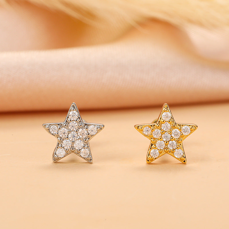 Fashion Star Moon Stainless Steel Plating Zircon Ear Studs 1 Piece