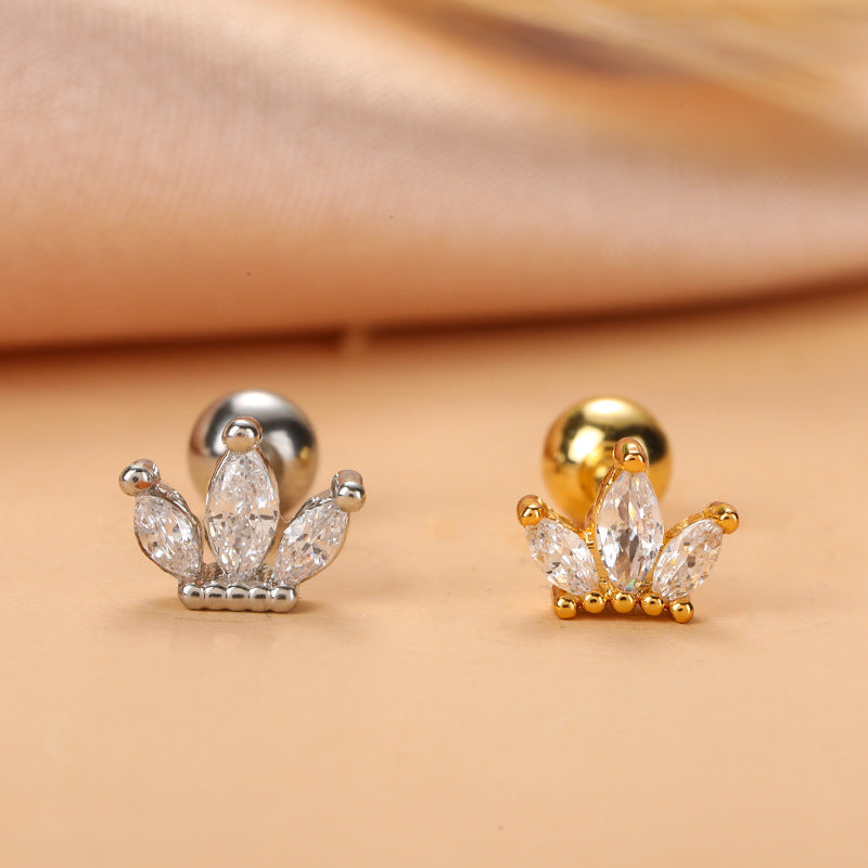 Fashion Star Moon Stainless Steel Plating Zircon Ear Studs 1 Piece