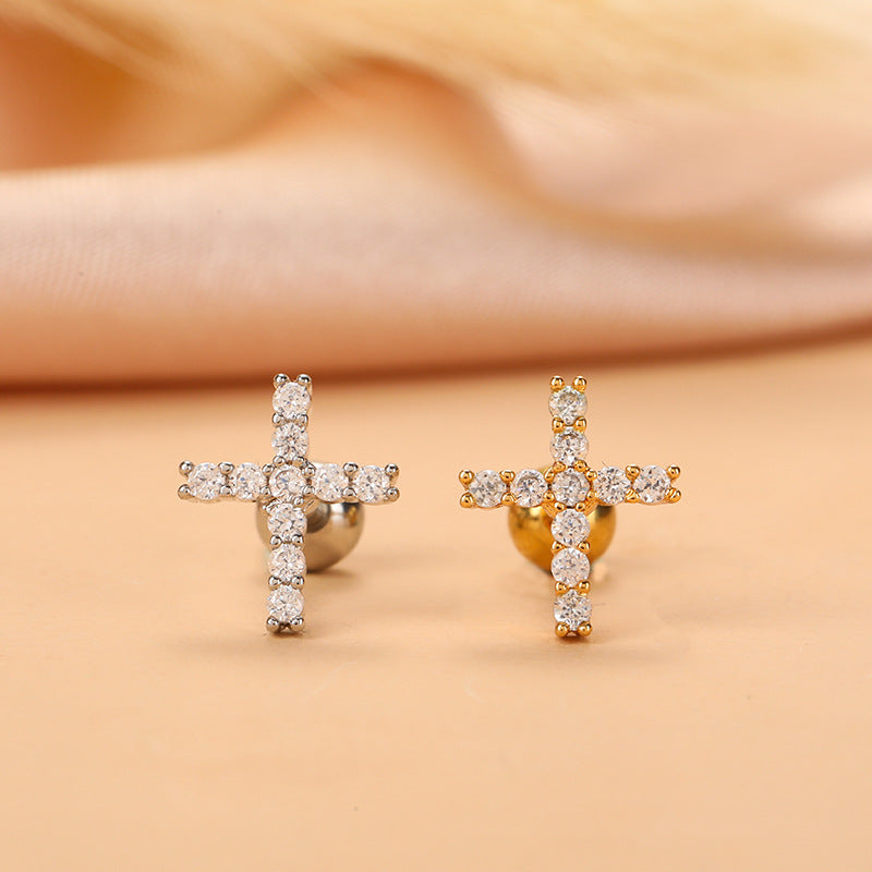 Fashion Star Moon Stainless Steel Plating Zircon Ear Studs 1 Piece