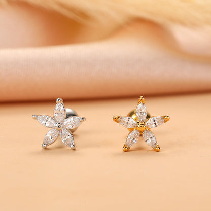 Fashion Star Moon Stainless Steel Plating Zircon Ear Studs 1 Piece