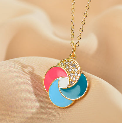 Cute Windmill Titanium Steel Copper Enamel Inlay Zircon Necklace