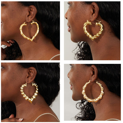 1 Pair Exaggerated Heart Shape Plating Iron 18k Gold Plated Hoop Earrings