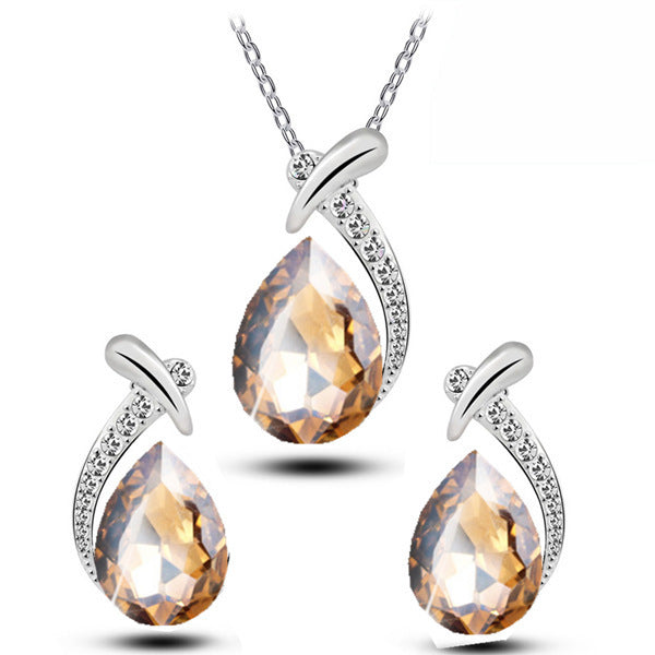 1 Set Fashion Water Droplets Alloy Austrian Crystal Women's Earrings Necklace