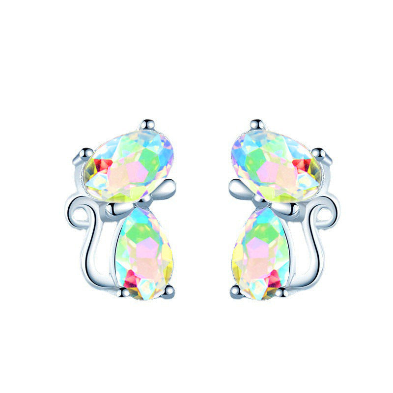 1 Pair Cute Cat Alloy Inlay Artificial Gemstones Women's Ear Studs