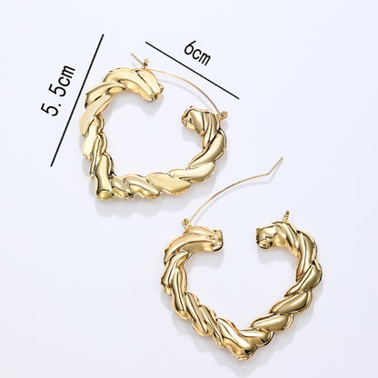 1 Pair Exaggerated Heart Shape Plating Iron 18k Gold Plated Hoop Earrings