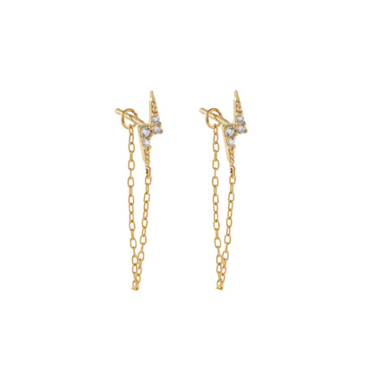 Ins Style Simple Style Cool Style Lightning Copper Plated With Real Gold Ear Studs Ear Chain Zircon Ear Studs 1 Pair