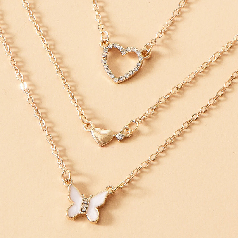 1 Piece Fashion Heart Shape Snake Lock Alloy Inlay Artificial Diamond Women's Layered Necklaces