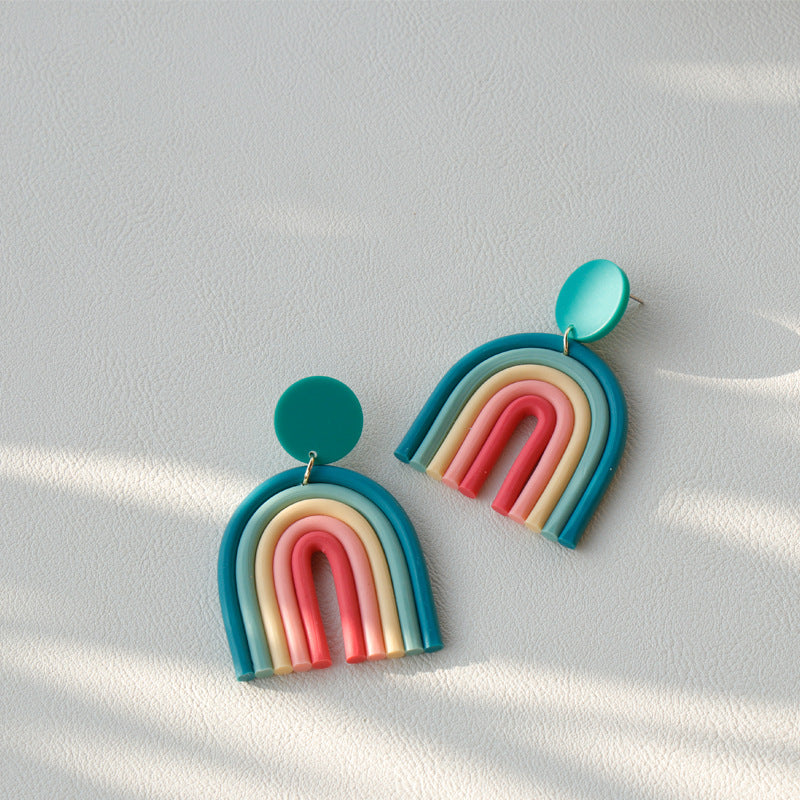 1 Pair Korean Style Rainbow Soft Clay Women's Drop Earrings