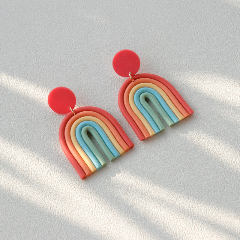 1 Pair Korean Style Rainbow Soft Clay Women's Drop Earrings