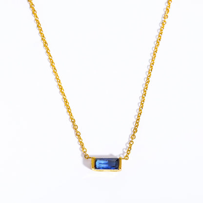 1 Piece Retro Rectangle Stainless Steel Inlay Birthstone Zircon Pendant Necklace