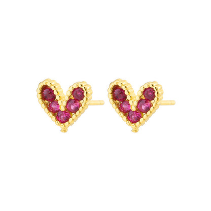 Simple Style Heart Shape Copper Inlay Zircon Ear Studs 1 Pair