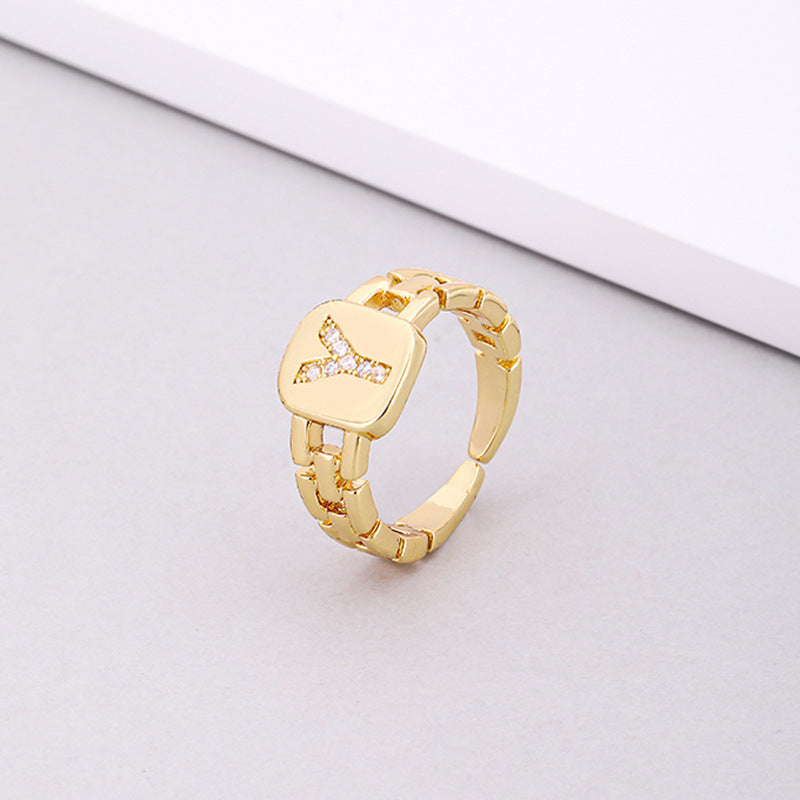 Fashion Letter Copper Inlay Zircon Rings 1 Piece