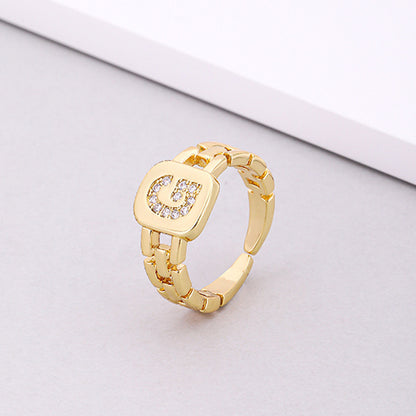 Fashion Letter Copper Inlay Zircon Rings 1 Piece