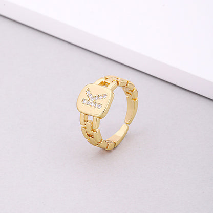 Fashion Letter Copper Inlay Zircon Rings 1 Piece