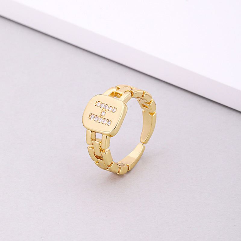 Fashion Letter Copper Inlay Zircon Rings 1 Piece