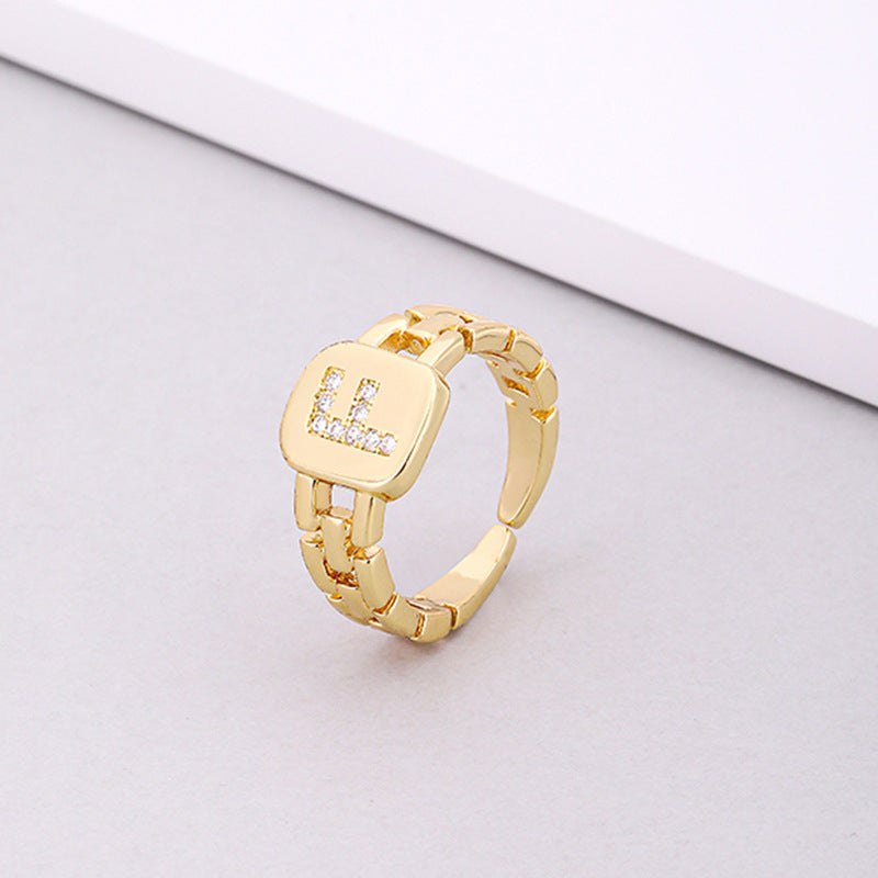 Fashion Letter Copper Inlay Zircon Rings 1 Piece