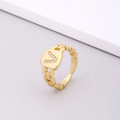 Fashion Letter Copper Inlay Zircon Rings 1 Piece