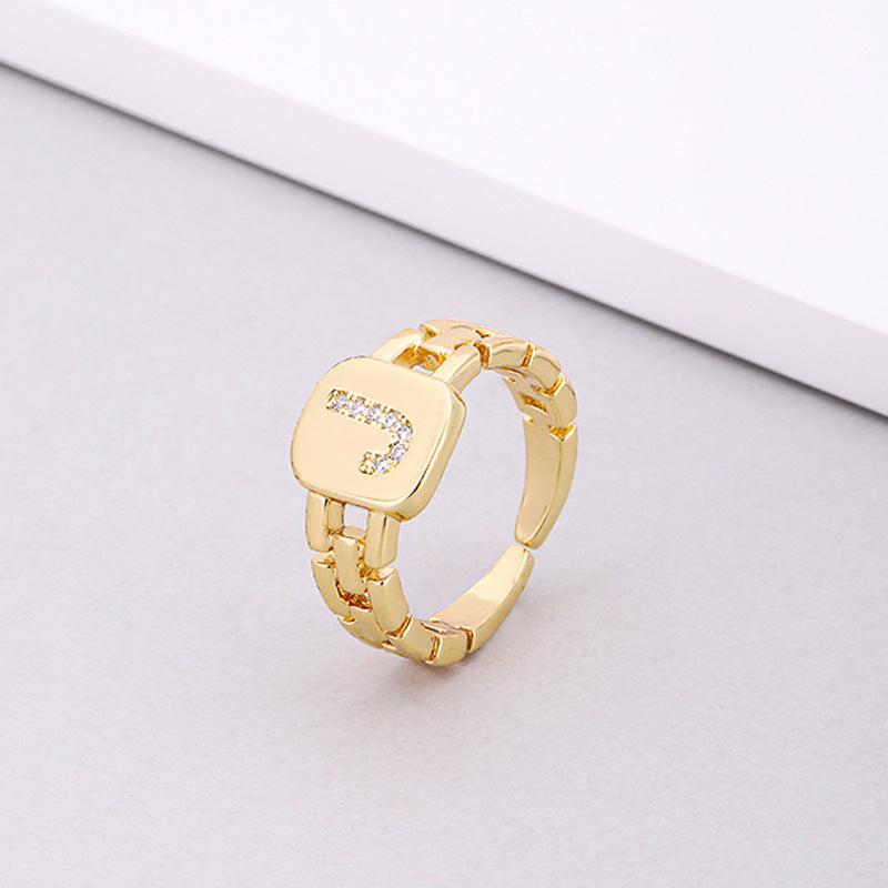 Fashion Letter Copper Inlay Zircon Rings 1 Piece