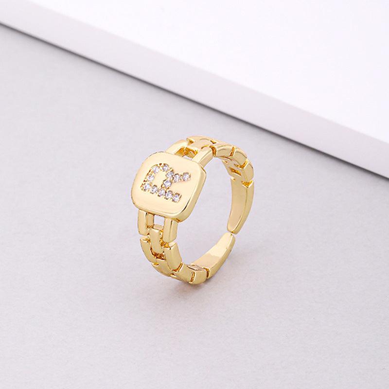 Fashion Letter Copper Inlay Zircon Rings 1 Piece