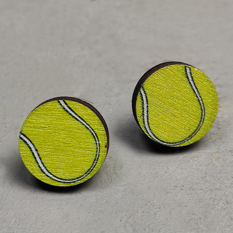 1 Pair Sports Geometric Wood Printing Women's Ear Studs